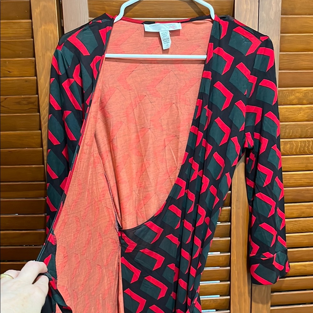 Diane Von Furstenberg Geometric Wrap Dress - Black and Red - Picture 5 of 7